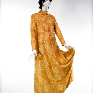 1970s Leslie Fay Original Long Gold Dress Kaftan